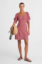 Madewell Floral Puff Sleeve Mini Dress Women’s Size 2 V-Neck Smocked Back NV446