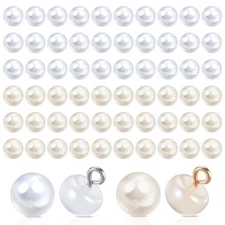 60PCS 10mm Pearl Buttons, 2Color Beige White Pearl Button with Shank Round De...
