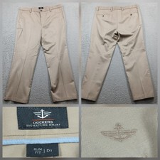 Dockers Signature Khaki D1 Slim Fit Flat Front Tan Chino Pants Men's EUC