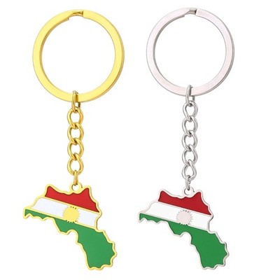 Kurdistan Map Keychain Gold/Silver Color Keyrings Versatile Jewelry for Key Car