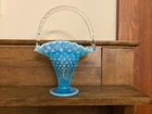 Blue Hobnail Vintage Fenton Glass Basket