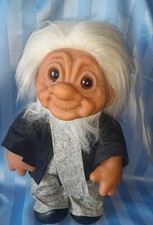Thomas Dam 13 Inch Grandpa Troll Doll White Hair Beard Rare 1977 Black Jacket