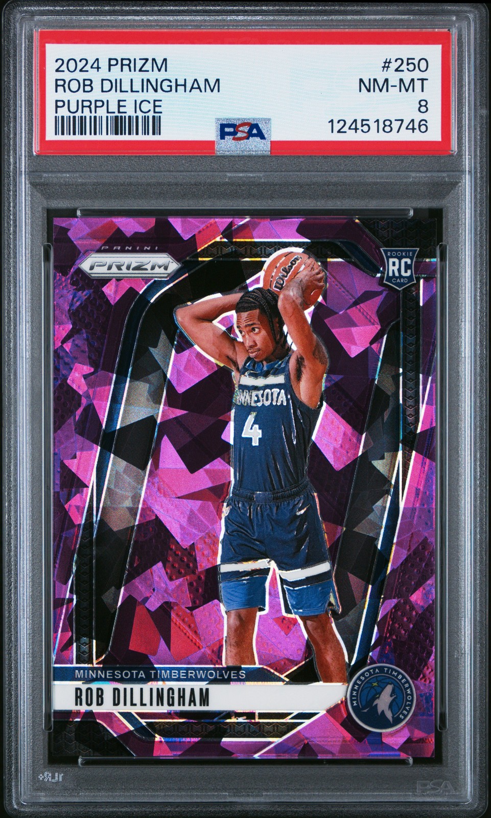 2024 Panini Prizm #250 Rob Dillingham Purple Ice Rookie Card RC /149 PSA 8