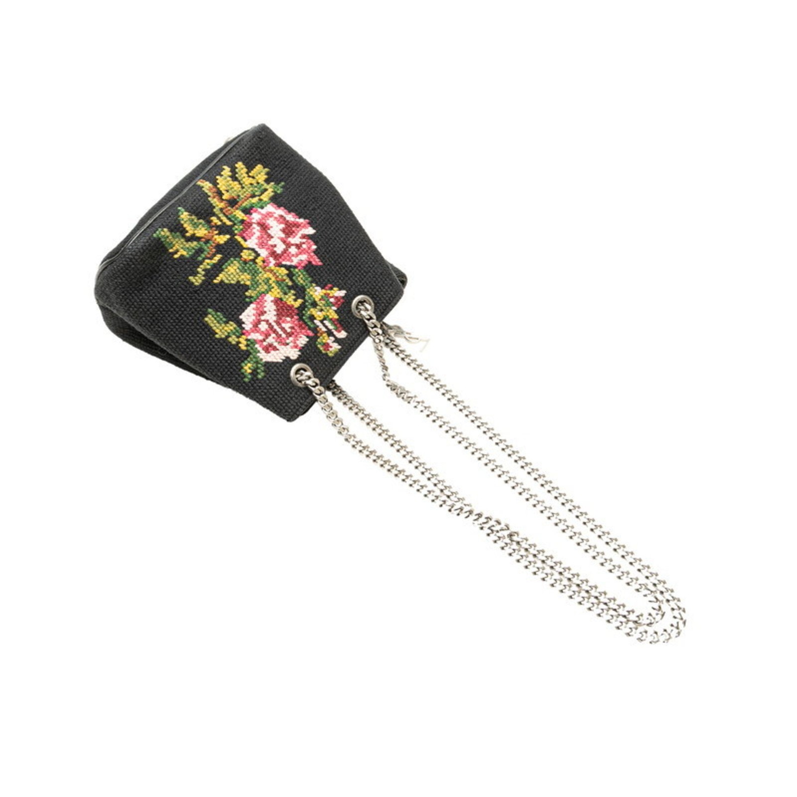 Saint Laurent Borsa a tracolla con catena motivo floreale nera multicolore lattina... GZl18xlw