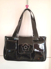 Mary Quant Daisy Enamel Bag 107 Black Retro Shoulder Tote Handbag