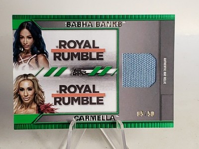 2021 Topps WWE Undisputed MatchUp Dual Mat Relics Green /50 Sasha Banks/Carmella