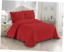  3pc Embossed Coverlet Bedspread Set Oversized Bed King/California King Red