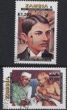 Zambia 2000 Gandhi Surcharge set of 2, fine used