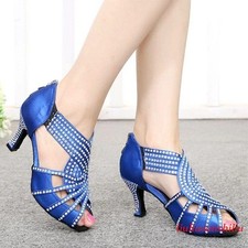 Women's Rhinestone Latin Dance Shiny Open Toe Performance Back Zip Shoes