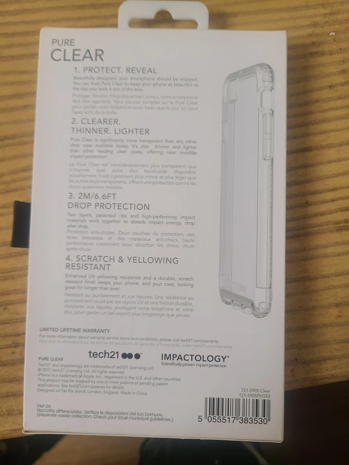 Funda de teléfono transparente Tech 21 nueva en caja iPhone SE 3ª generación, iPhone 8 y iPhone 7 Foto 2 de 3