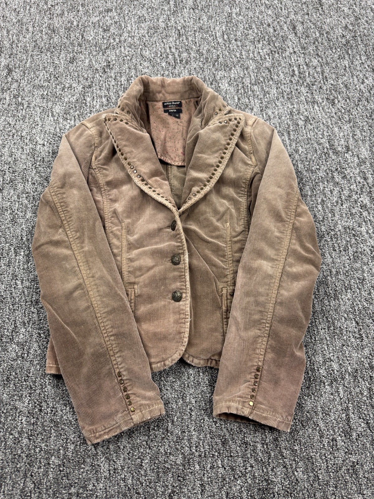 Vtg Guess Jacket Women Large Brown Corduroy Cropped Studded Y2K Grudge Blazer