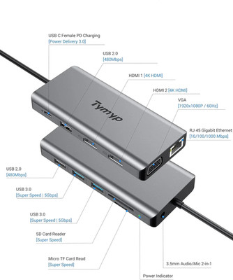 USB C Dockingstation 12 in 1 Hub Triple Display Laptop Dock mit HDMI USB VGA