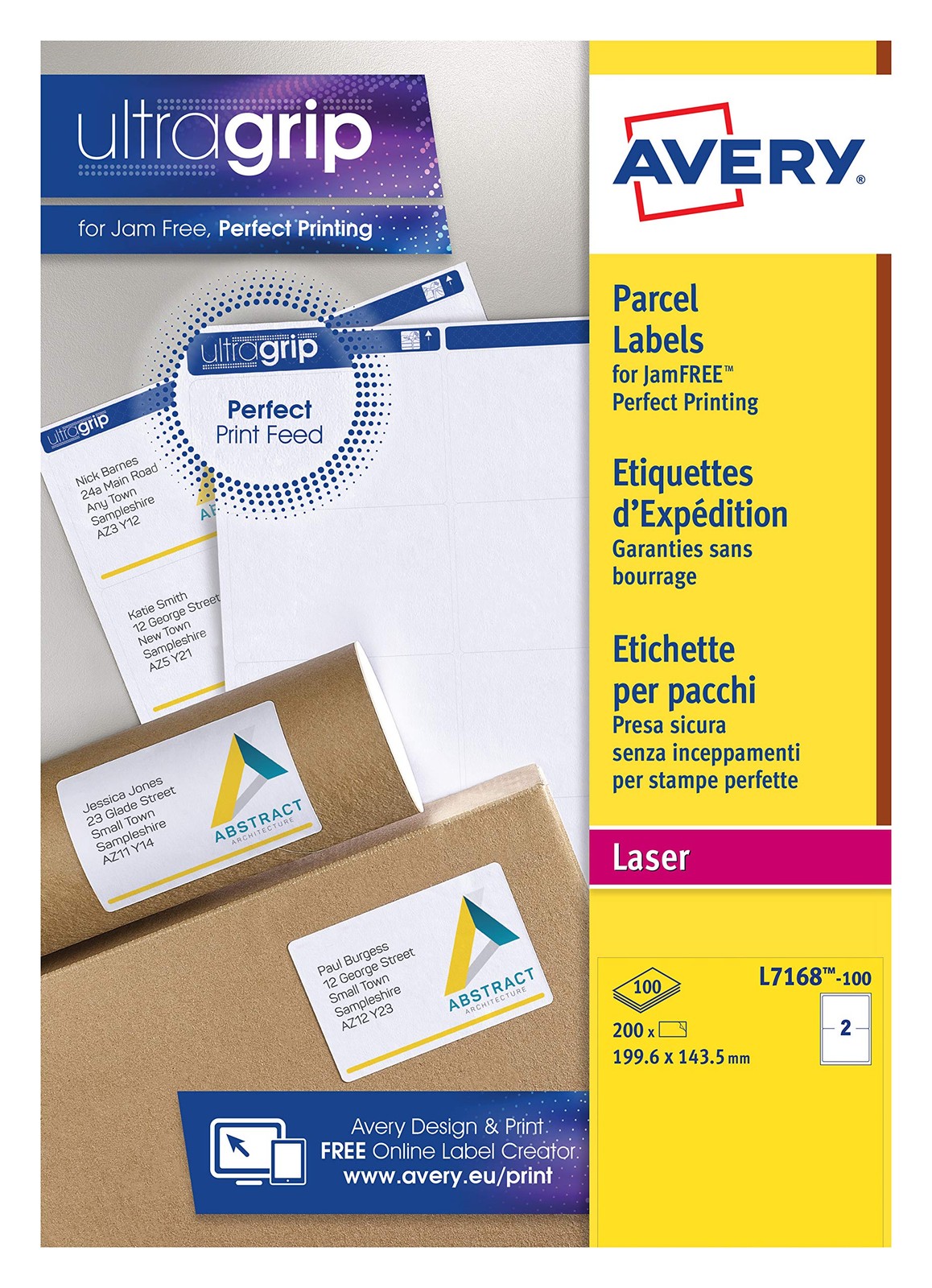 Avery L7168-100, Printable, Customisable Parcel Shipping Labels, Laser Printers,