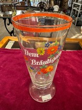 Gro&szlig;es antikes Andenkensglas Glas handbemalt dem Br&auml;utigam 21 cm Jugendstil