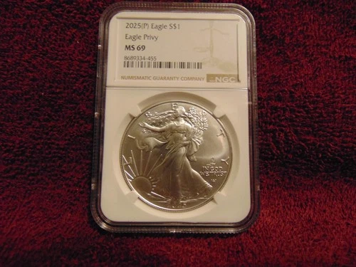 2025 P American Silver Eagle NGC MS69 Brown Label Eagle Privy  Same Day Shipping