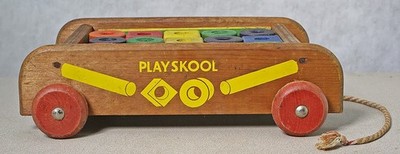 1950s PLAYSKOOL Wood Wagon Full of Blocks