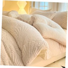 Seashell Jacquard Sherpa Comforter Set Warm Cozy Queen 90"x90" Ivory White