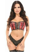 Lavish Red Fishnet  Faux Leather Lace-Up Short Bustier Top