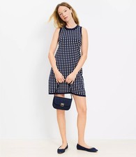 Loft Women's Dotted Mini Shift Dress Size Small NWT Navy Blue White Crewneck S
