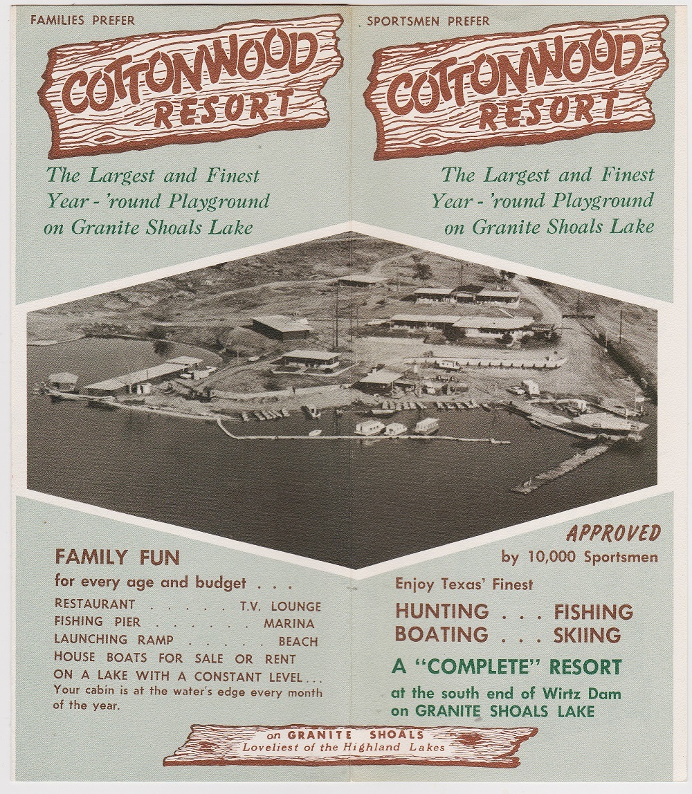 1950's Cottonwood Resort Granite Shoals Lake Texas Brochure