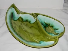 Santa Anita Ware Pottery Green Leaf Sectioned Chip & DIp Set R-17