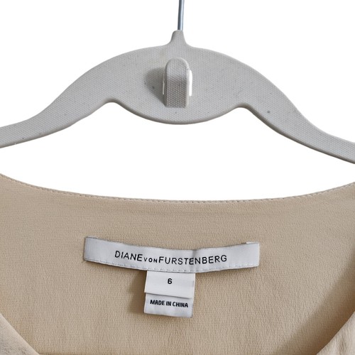 Camicetta Diane Von Furstenberg 6 panna Louisa nera manica pizzo seta DVF top - Foto 2 di 11