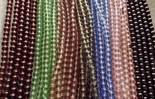 GLASS BEADS ROUND 6MM 5 STRAND LOTS GREY/PINK/GREEN/BLUE/BLACK/PLUM/LIGHT PLUM