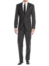 Luciano Natazzi Mens 2 Button Birdseye Two Piece Suit Modern Fit Jacket