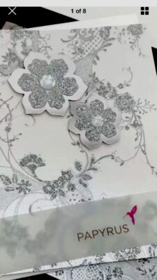 PAPYRUS Silver-Tone Glittery Floral 8 Handmade Notecards & Envelopes (RF1015)