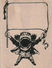 Yelling Man With Sign 2 1/4 x 2 3/4" Rubber Stamp, Man with Sign Stamp