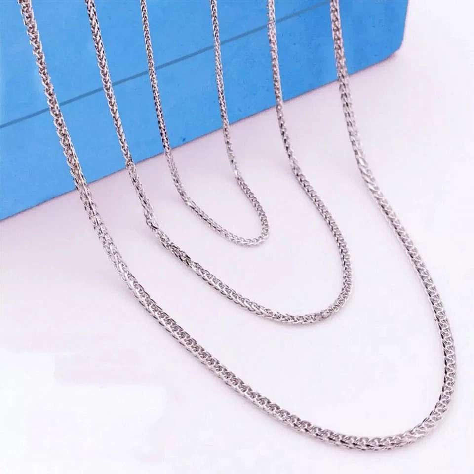 Collar de cadena de platino puro 950 para mujer de 1,1 mm de ajuste de corazón de trigo de 2,78 g/19,6 pulgadas Foto 3 de 4