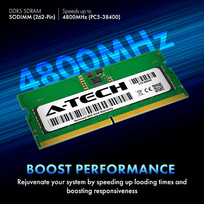 A-Tech 16GB 2x 8GB DDR5 4800 Laptop SODIMM 262-Pin PC5-38400 A-Tech 16GB 2x 8GB DDR5 4800 Laptop SODIMM 262-Pin PC5-38400