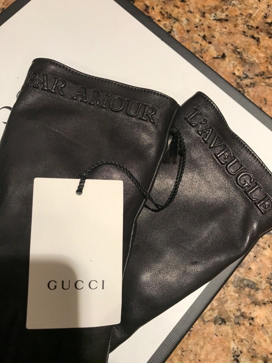 New GUCCI leather unisex gloves L'aveugle Par Amour (Blind For