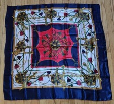 Vintage European Scarf, Nautical Pattern, 34"x34", bright colors
