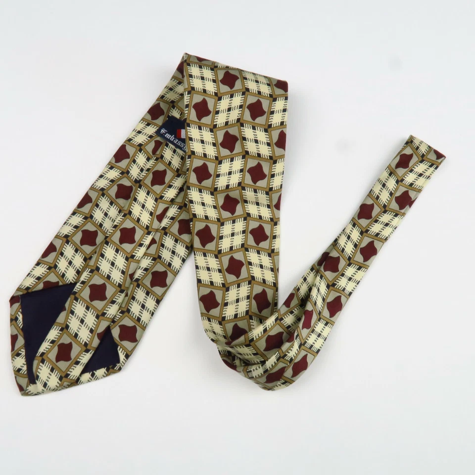 复古 Embassy 方形男式领带抽象几何红色金色 59"x3.75" — 第 4/4 张图片