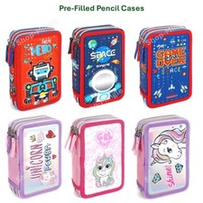 Schul Federmäppchen Kinder 45 Teile vorgefüllt mehrere Fächer Hand Reißverschluss Etui