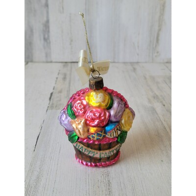 Waterford happy Easter blown glass ornament Rose egg basket Xmas glitter