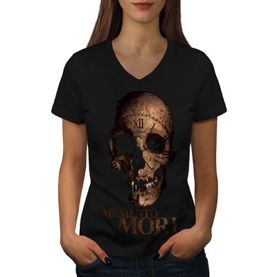 Wellcoda Memento Mori Death Indian Womens V-Neck T-shirt
