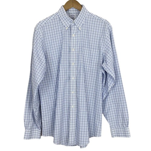 Brooks Brothers Mens White Blue Plaid 