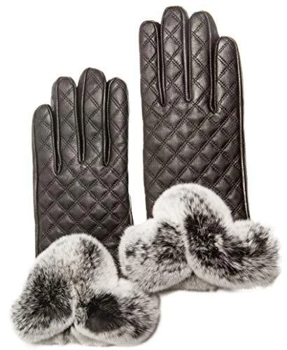 Women's Touch 100% Cashmere Lined Rabbit Cuff Sheepskin Leather Gloves by C & C