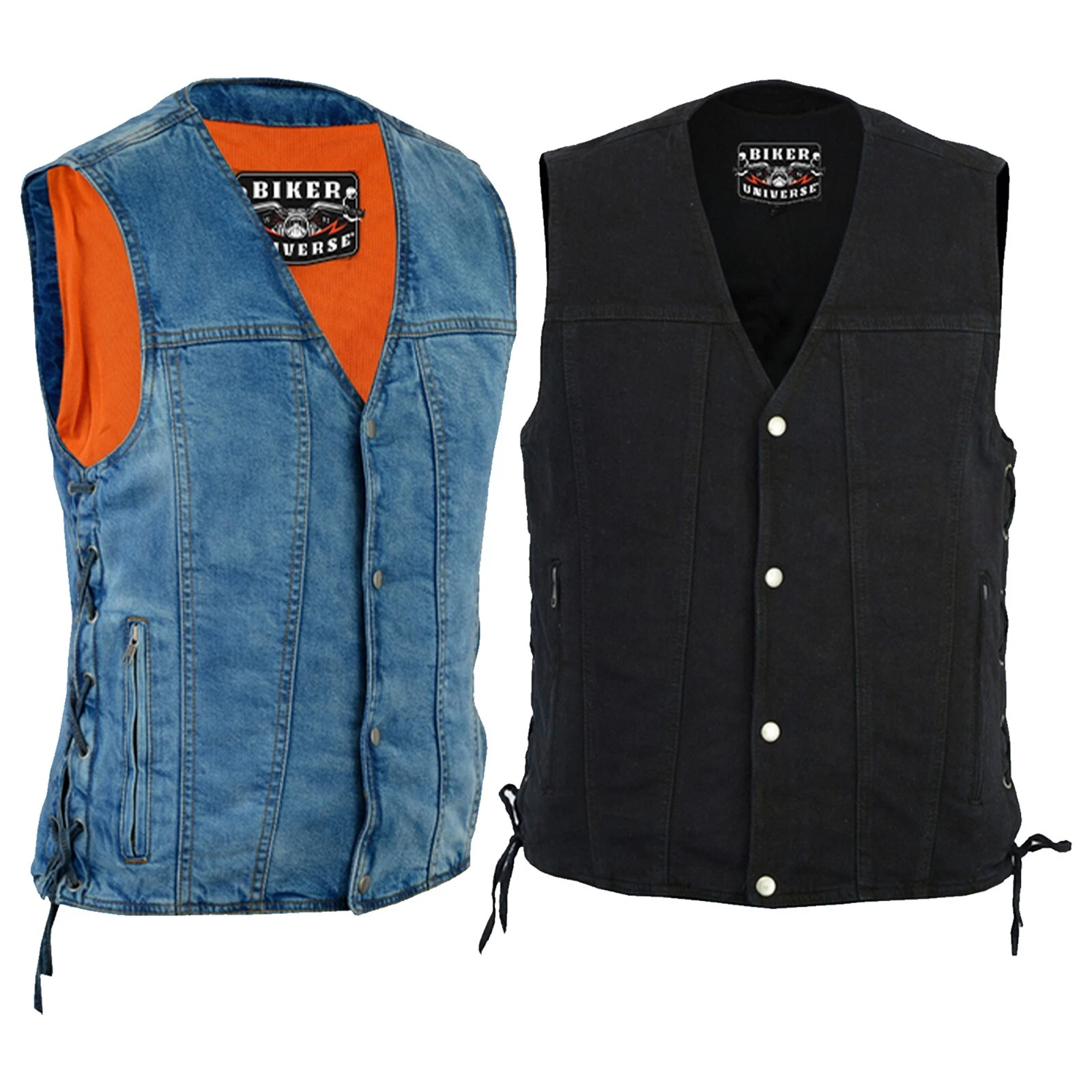 Men's Denim Vest Premium Jeans Vest with Side Laces & Armory Pockets S-7XL