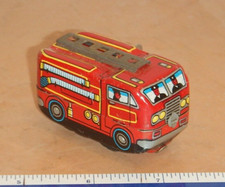 VINTAGE, ORIGINAL 1950s TIN LITHO WIND UP FIRE TRUCK, WORKS, MADE IN JAPAN