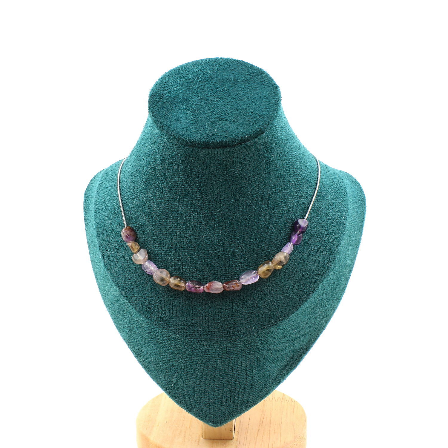 Collier Auralite du Canada chaine acier inoxydable bijoux pierres femme 45cm