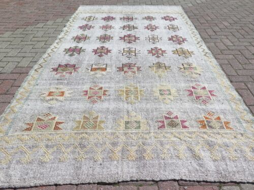 Antique Kilim Rug, Area Rugs, Handmade Wool Carpet, Large Floor Kelim 67"X124" - Picture 1 of 24