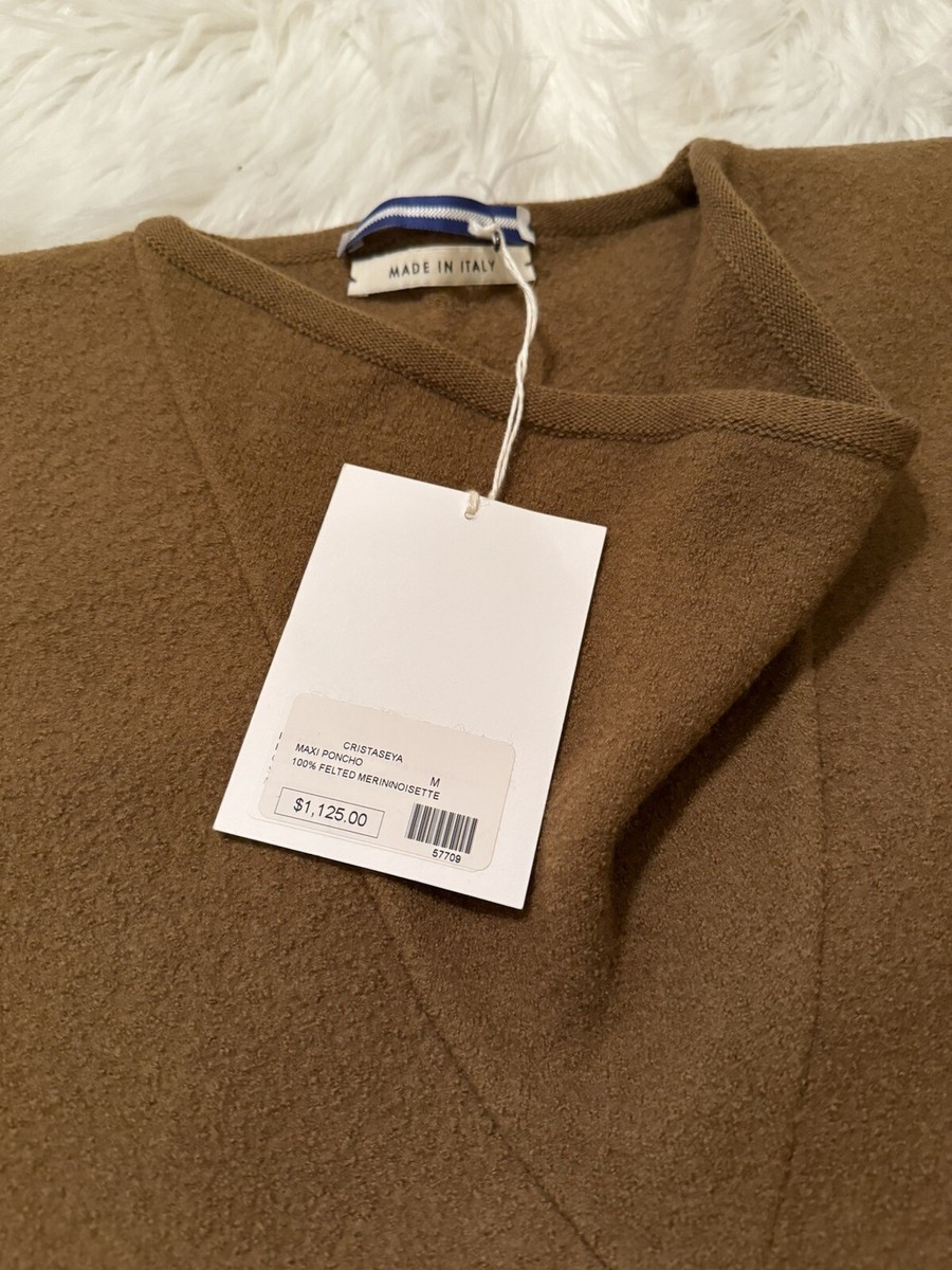 Cristaseya New Felted Wool Maxi Poncho Sweater Cape Knit Brown  