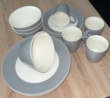 Geschirrset Porzellan grau und weiß 16 teilig