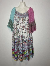 Ruby Yaya Floral Print Tiered Dress Off Shoulder Bell Sleeve Bohemian Size Large