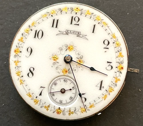 Antique 1890 Elgin Grade 67 Pocket Watch Movement Fancy Dial Good Balance 6s 15j
