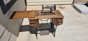 Vintage 1920s Gritzner German Treadle Sewing Machine Oak Cabinet Cast Iron Stand