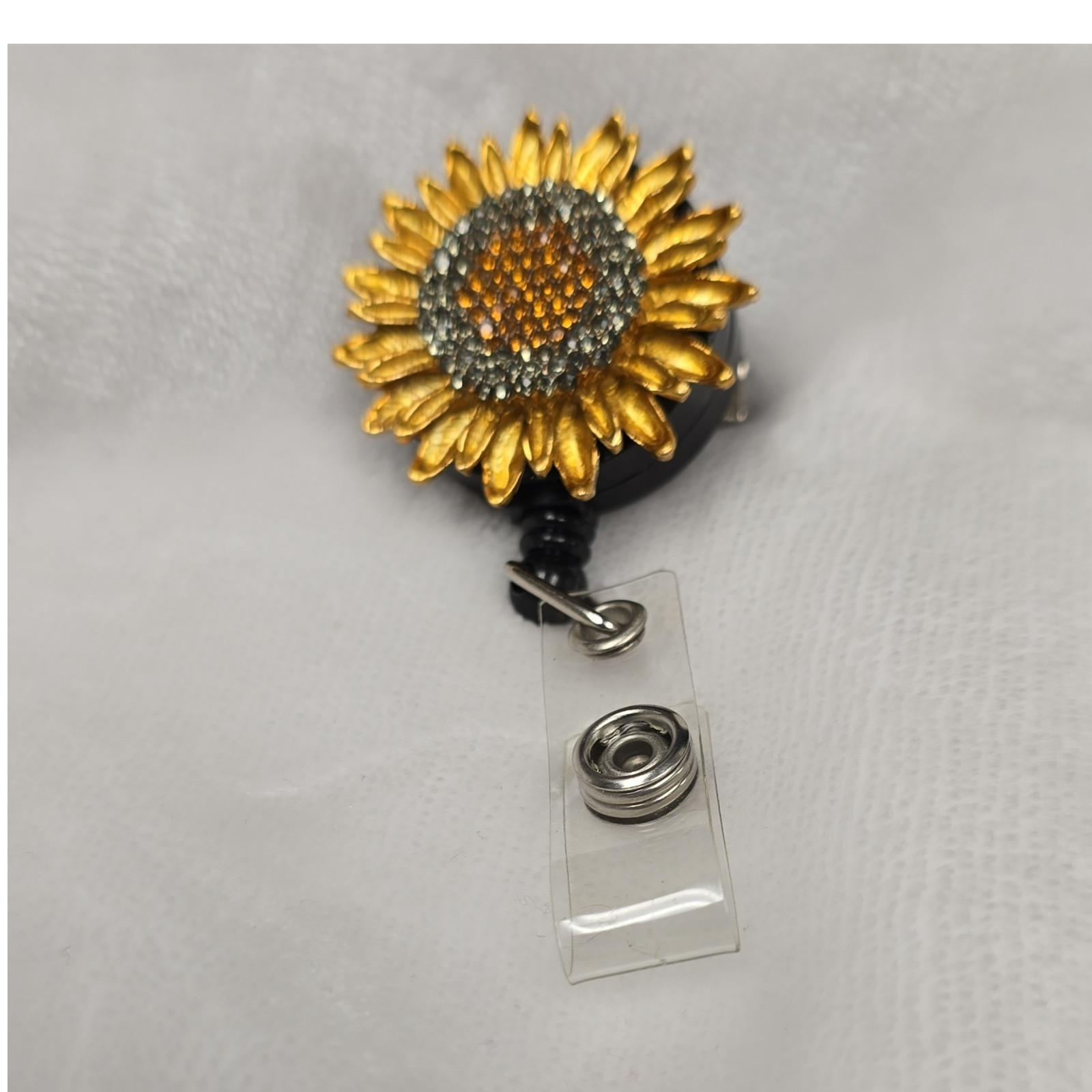 Sunflower Floral Badge Reel Retractable ID Holder Clip Yello